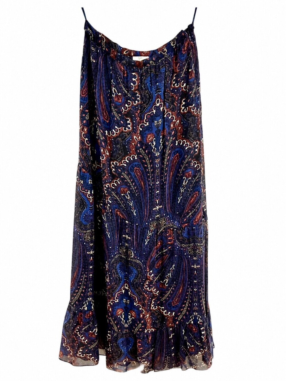 JOIE | SZ XS | Silk Paisley Maxi Skirt Ruffle Hem Side Slit Boho Romantic Luxe - Picture 3 of 10